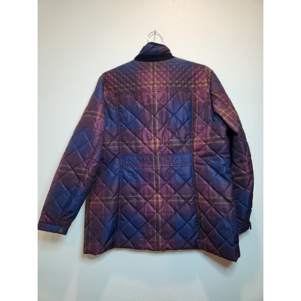Lands' End Petite 16P Quilted Plaid Jacket Purple Blue Snap Zip Coat - Picture 2 of 9